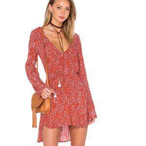 NWOT -FAITHFULL THE BRAND- Long Sleeves - Mini - Boho Dress - Orange/Red - Large